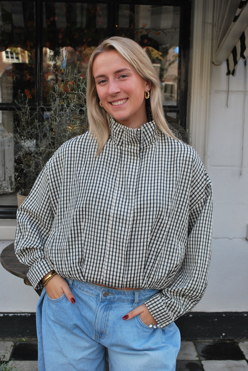 Meave Geruit oversized jasje – beige/zwart