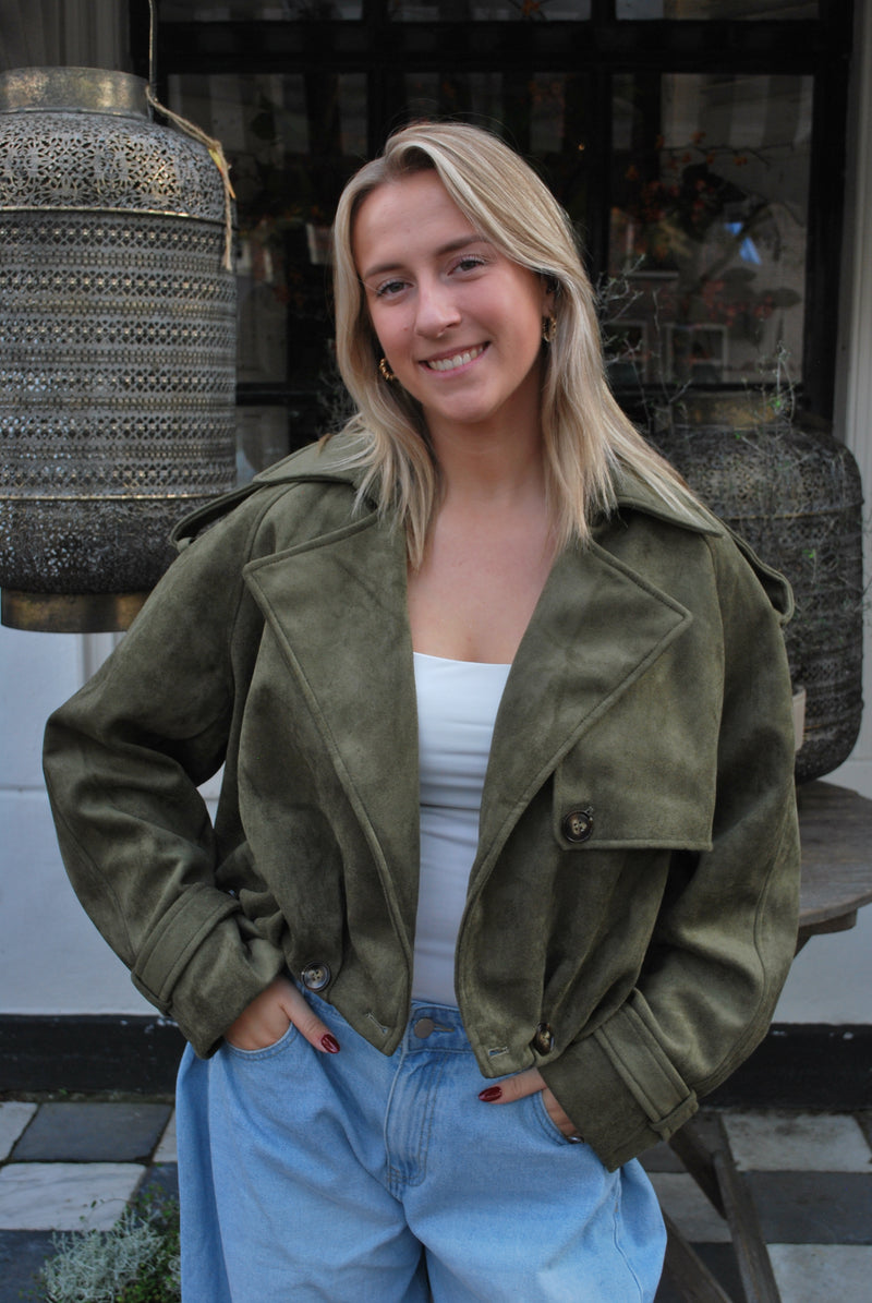 Merel Suèdelook jasje – olijfgroen