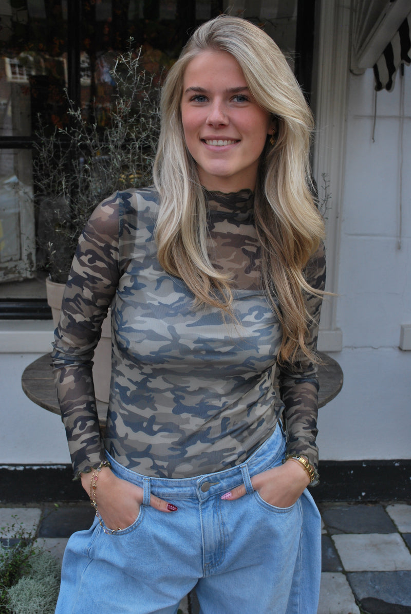Devi Mesh top camouflageprint – groen