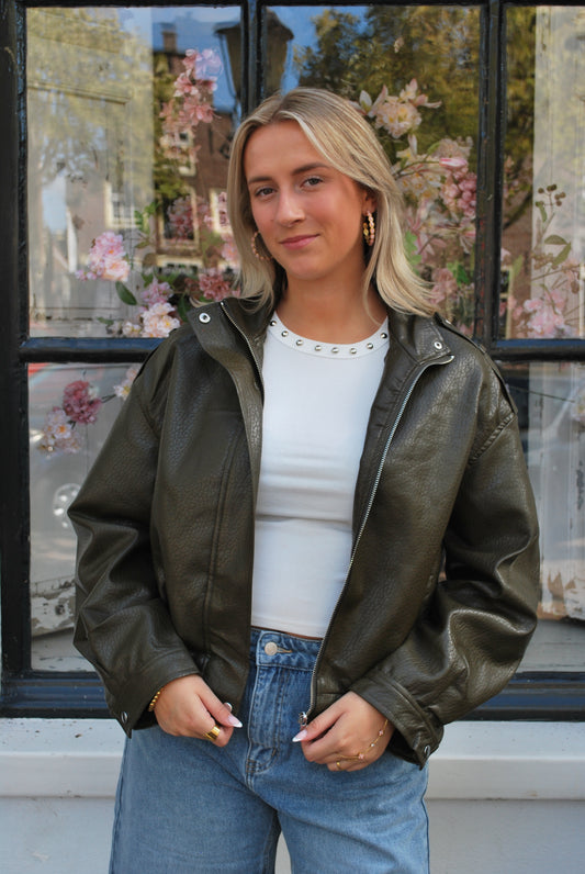 Mila Leren Jas - Groen