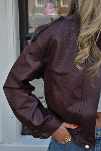 Mila Leren Jas - Bordeaux