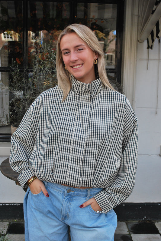 Meave Geruit oversized jasje – beige/zwart