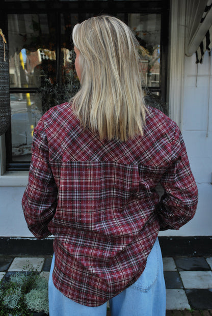 Maartje Geruite blouse met glitter – bordeaux