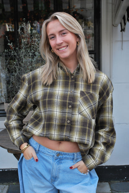 Kristien Geruite blouse Ambika – olijfgroen/bruin