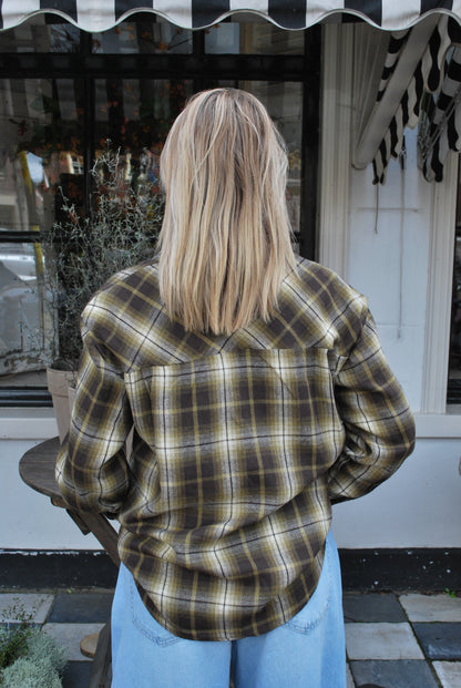 Kristien Geruite blouse Ambika – olijfgroen/bruin