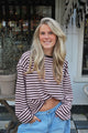 Cato Gestreepte oversized top – roze/bruin
