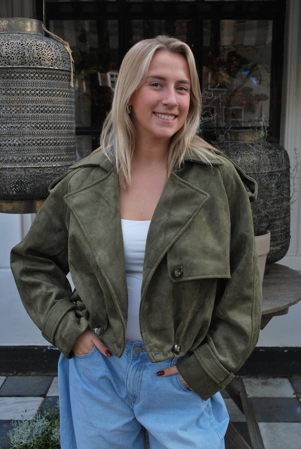 Merel Suèdelook jasje – olijfgroen