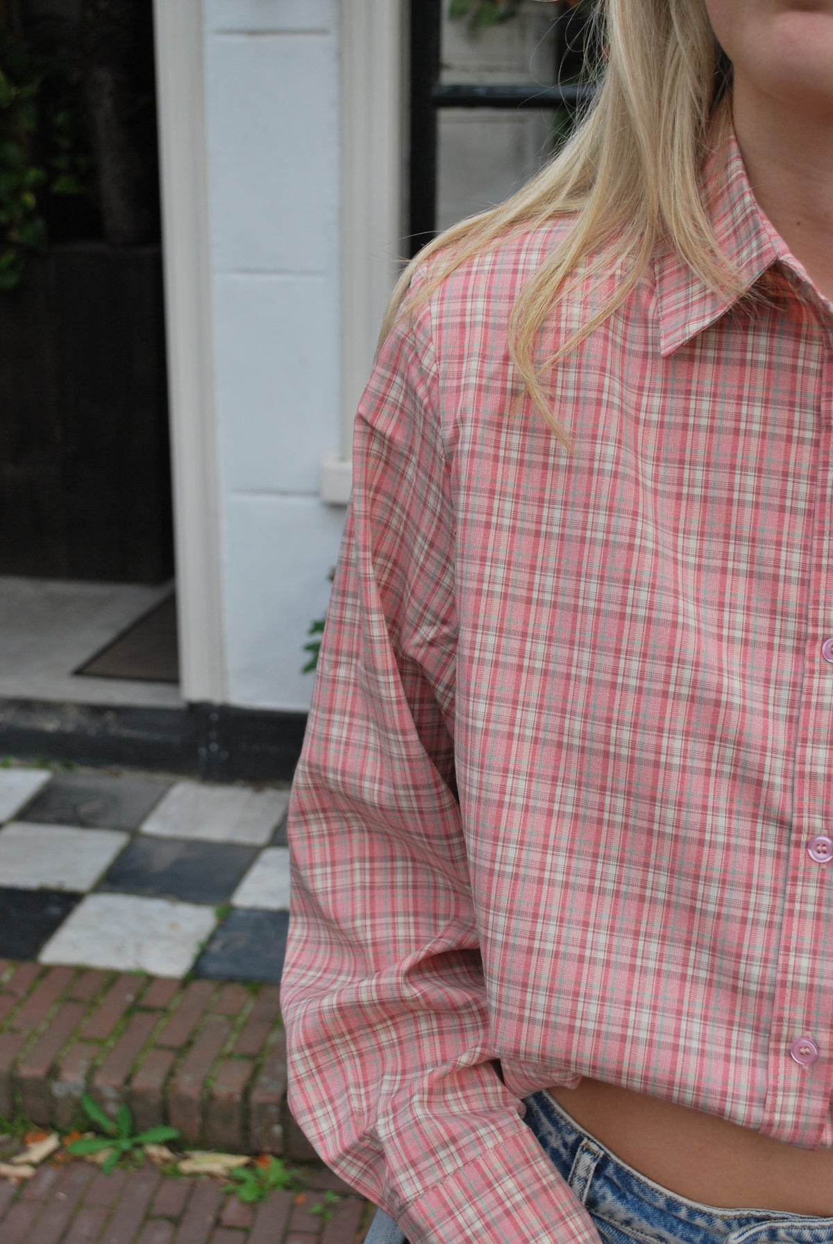 June Geruite Blouse - Roze